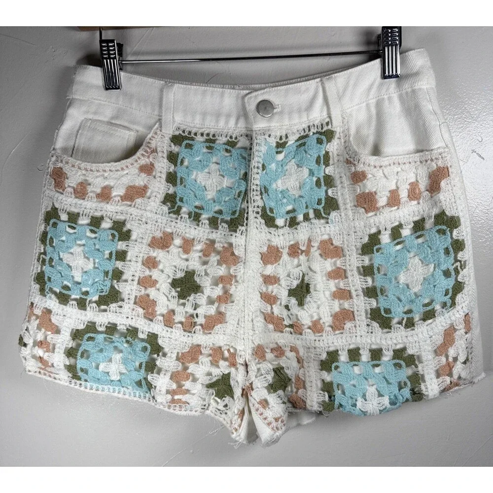 Pink Lily Crochet Front Shorts Size Large Summer Boho Festival Coastal Grandma